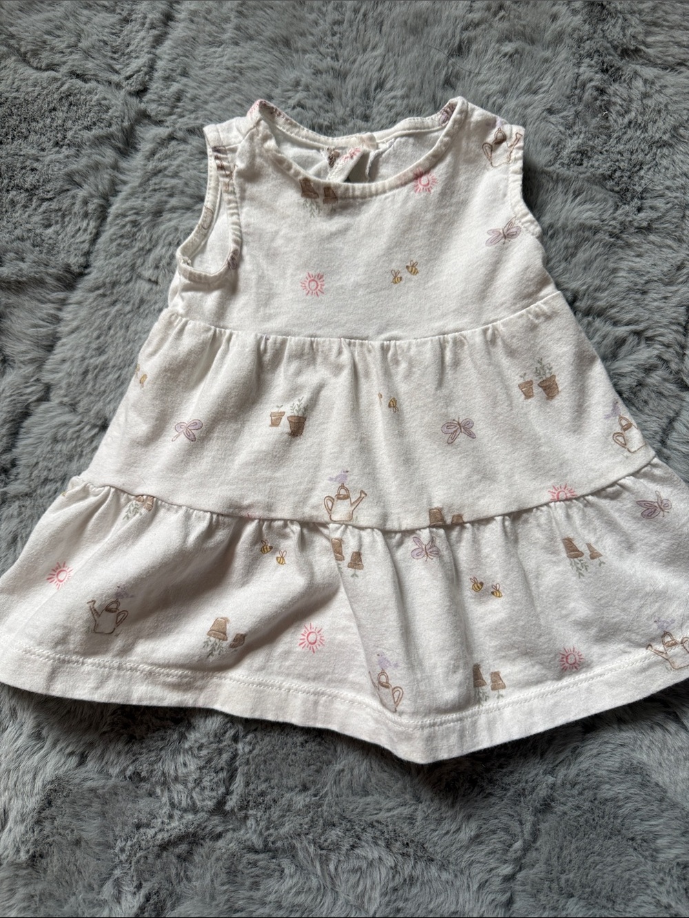 Baby Tiered Cotton Dress in Soft Cream with Garden Print